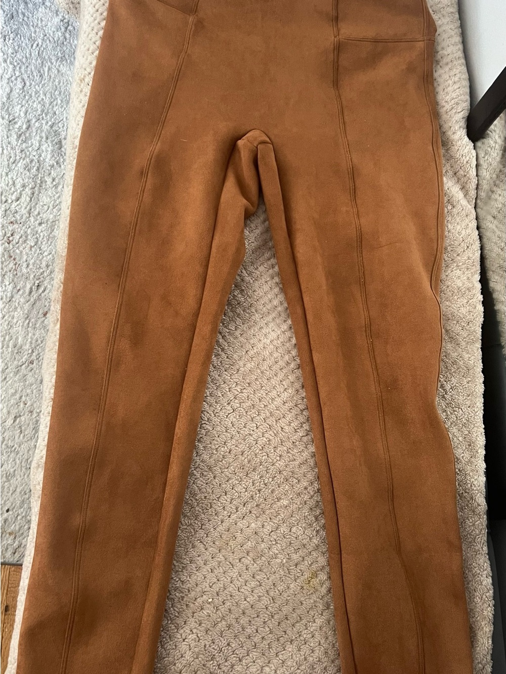 SPANX Sculpting Faux Suede Camel Brown Leggings